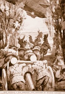 Wie Zeppelin 5 von der russischen Kavallerie zerstört und erbeutet wurde, 1914-19 von English School