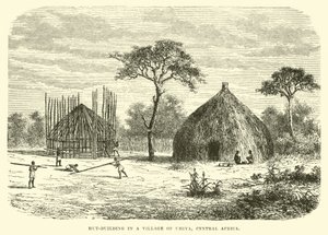 Hüttenbau in einem Dorf von Uhiya, Zentralafrika von English School