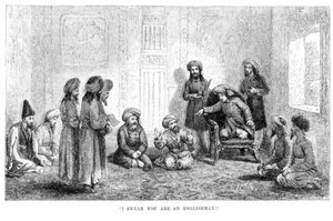 Ich schwöre, du bist ein Engländer: Die Verkleidung des Autors wird in Herat enttarnt, aus Travels in Central Asia...in...1863, 1864 von Arminius Vambery von English School