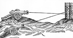 Illustration von Kanonenfeuer in Die Kunst der Artillerie von Thomas Smith (fl.1600-27), 1628