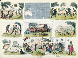 Illustrationen von Australien und Polynesien, aus einem Geografiebuch von English School