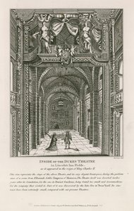 Innenansicht des Dukes Theatre in Lincolns Inn Fields, wie es in der Regierungszeit von König Charles II erschien von English School
