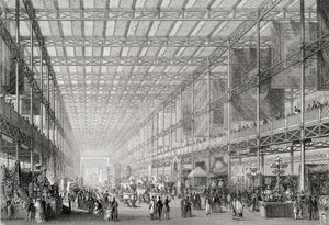 Innenansicht der Großen Industrieausstellung von 1851 im Hyde Park aus der Enzyklopädie der nützlichen Künste & Manufakturen, herausgegeben von Charles Tomlinson, ca. 1880er Jahre