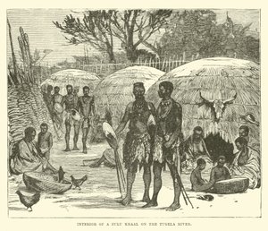 Inneres eines Zulu-Kraals am Tugela-Fluss