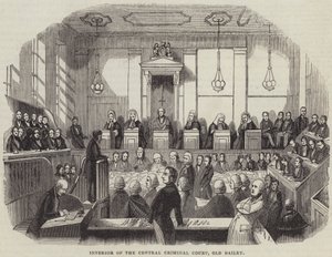 Innenansicht des Central Criminal Court, Old Bailey (Stich) von English School