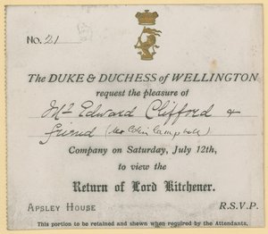 Einladung zur Besichtigung der Rückkehr von Lord Kitchener
