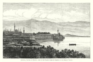 Jannina, Hauptstadt von Epirus, einer der Orte, die Griechenland durch den Berliner Vertrag abgetreten wurden (Gravur) von English School