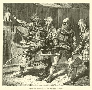 Japanische Soldaten in antiker Rüstung