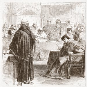 Hieronymus spricht bei seinem Prozess, Illustration aus Die Geschichte des Protestantismus von James Aitken Wylie, veröffentlicht 1878 von English School