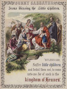 Jesus segnet die kleinen Kinder (farbige Gravur)
