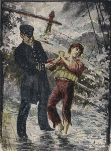 John Alexander Strachan, Kapitän des Dampfschiffs Cyprian, gibt einem jungen blinden Passagier seine Schwimmweste, bevor das Schiff 1881 bei einem Sturm vor der walisischen Küste sank von English School