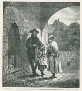 John Bunyan und seine blinde Tochter an der Tür des Bedford-Gefängnisses von English School