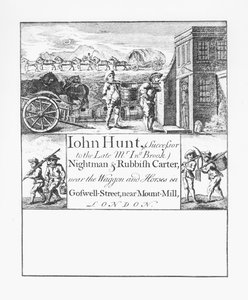 John Hunt, Nachtmann und Müllkutscher, in der Nähe des Wagen und Pferde in der Goswell Street, nahe Mount Mill, London