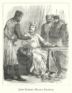 Johann unterzeichnet die Magna Carta (Stich) von English School