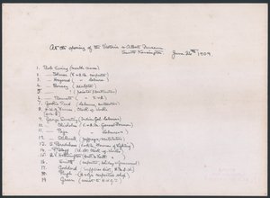 Schlüssel zu einem Foto einer Gruppe von Arbeitern, die die Adresse an König Edward VII. bei der Eröffnung des Victoria and Albert Museums überreichten von English School