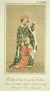 König Richard II. (1367-1400) mit seinem Vater Edward (1330-76) dem Schwarzen Prinzen, Illustration aus The Complete View of the Dress and Habits of the People of England Volume II, veröffentlicht 1799 von English School