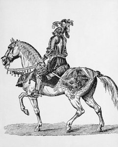 Ritter zu Pferd in Festkleidung des 15. Jahrhunderts von English School