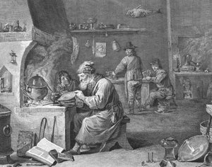 Labor eines Alchemisten, 18. oder 19. Jahrhundert von English School