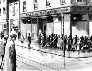 Arbeitsamt im Vereinigten Königreich neun Monate nach dem Börsencrash von 1929