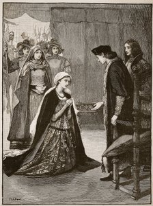 Lady Catherine Gordon vor Heinrich VII, Illustration aus Cassells Illustrierter Geschichte Englands