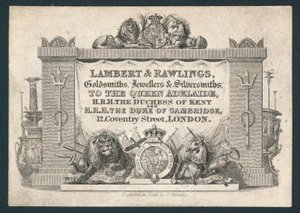 Lambert & Rawlings, Goldschmiede, Juweliere & Silberschmiede, Visitenkarte von English School