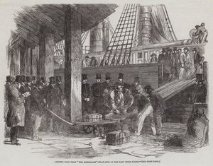 Goldentladung vom Dampfschiff "The Australian" in den East India Docks von English School