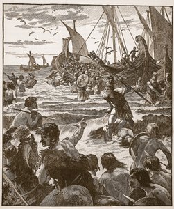 Landung der Römer an der Küste von Kent, Illustration aus Cassells Illustrierter Geschichte Englands von English School