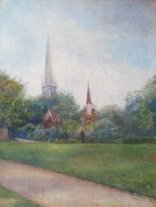 Landschaft mit Kirchen im Hintergrund
