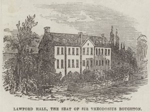 Lawford Hall, der Sitz von Sir Theodosius Boughton (Gravur) von English School