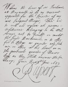Brief von Prinz Rupert, Juni 1643 von English School