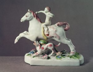 Longton Hall Figur von Amor auf einem Pferd, ca. 1755