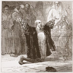 Lord Cobham vor den Bischöfen, Illustration aus Die Geschichte des Protestantismus von James Aitken Wylie, veröffentlicht 1878 von English School