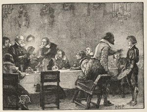 Lord Monteagle und der Warnbrief über das Pulverfass-Komplott, Illustration aus Cassells Illustrierter Geschichte Englands von English School