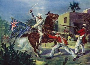 Lord Roberts kämpft gegen zwei Sepoys um die britische Standarte in Khudaganj, wofür er das Victoria-Kreuz während des indischen Aufstands erhielt von English School