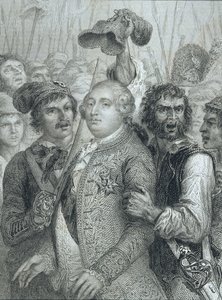 Ludwig XVI. (1754-93), König von Frankreich, vom Volk aus dem Tuilerienpalast geholt am 20. Juni 1792