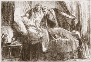 Luther auf seinem Sterbebett, Illustration aus The History of Protestantism von James Aitken Wylie, veröffentlicht 1878 von English School
