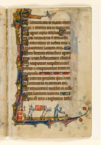 MS 1-2005, fol. 152r: Ein Hasen-Begräbniszug, Randdekoration aus dem Macclesfield Psalter, Use of Sarum, Ostanglien, um 1330 von English School
