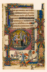 MS 1-2005, fol. 58r: Saul schickt Doeg, um die Priester von Nob zu töten, historiierte Initiale aus dem Macclesfield Psalter, Use of Sarum, Ostanglien, um 1330