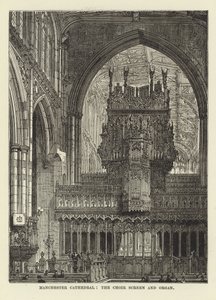 Manchester Kathedrale, das Chorgitter und die Orgel von English School
