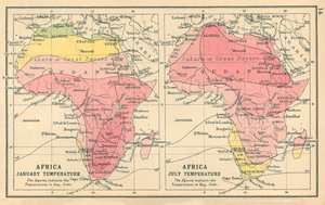 Karte: Afrika, Januartemperatur, Julitemperatur (Farblithografie) von English School