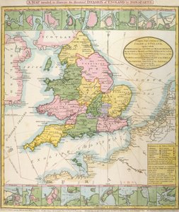 Karte von Großbritannien, die die drohende Invasion von Napoleon Bonaparte (1769-1821) 1803 illustriert von English School