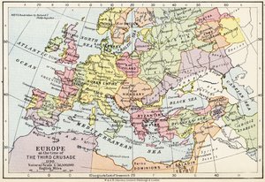 Karte von Europa zur Zeit des Dritten Kreuzzugs, 1190, aus 