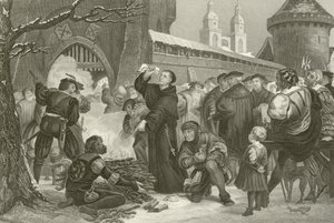 Martin Luther verbrennt die Bulle des Papstes von English School