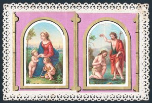 Maria, Jesus und Engel, Weihnachtskarte