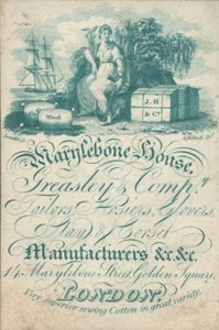 Marylebone House, Greasley & Co, Schneider, Strumpfwaren, Handschuhmacher, Korsettmacher, 14 Marylebone Street, Golden Square, Visitenkarte von English School