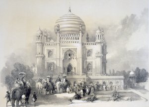 Mausoleum von Jufhir Junge, Delhi, aus Das Orientalische Portfolio: Malerische Illustrationen der Landschaft und Architektur Indiens von Horace H. Wilson, veröffentlicht 1841 von English School