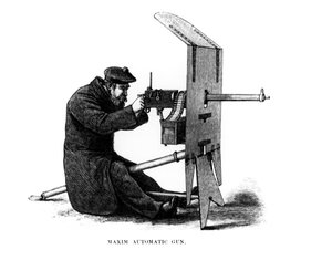 Maxim Automatikgewehr, ein rückstoßbetriebenes Maschinengewehr, patentiert von Hiram Stevens Maxim (1840-1916) im Jahr 1882