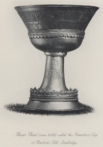 Mazer-Schale (um 1480) genannt der Stifterbecher im Pembroke College Cambridge (Gravur) von English School