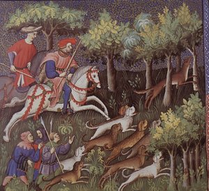 Mittelalterliche Aristokraten jagen Füchse