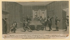 Treffen der Verschwörer der Pulververschwörung, Guy Fawkes, Catesby usw.